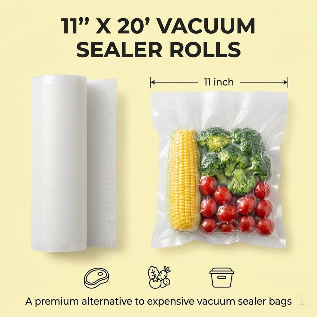 Duo Nutrisealer Vacuum Sealer Bag Rolls 11" Wide, 80 Ft Total (4 Pack) – Heavy Duty BPA-Free Food Storage Sealer Rolls, Compatible with Food Savr, Freezer Safe, Sous Vide & Meal Prep Vacuum Seal Bags image 5