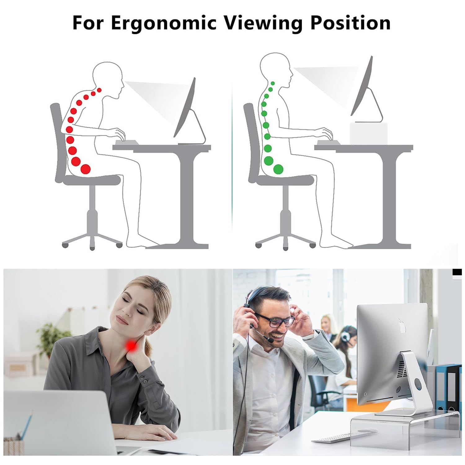 Computer Monitor Riser Aesthetic Acrylic Monitor Stand with LED Light - Acrylic Laptop Riser, Desktop ...