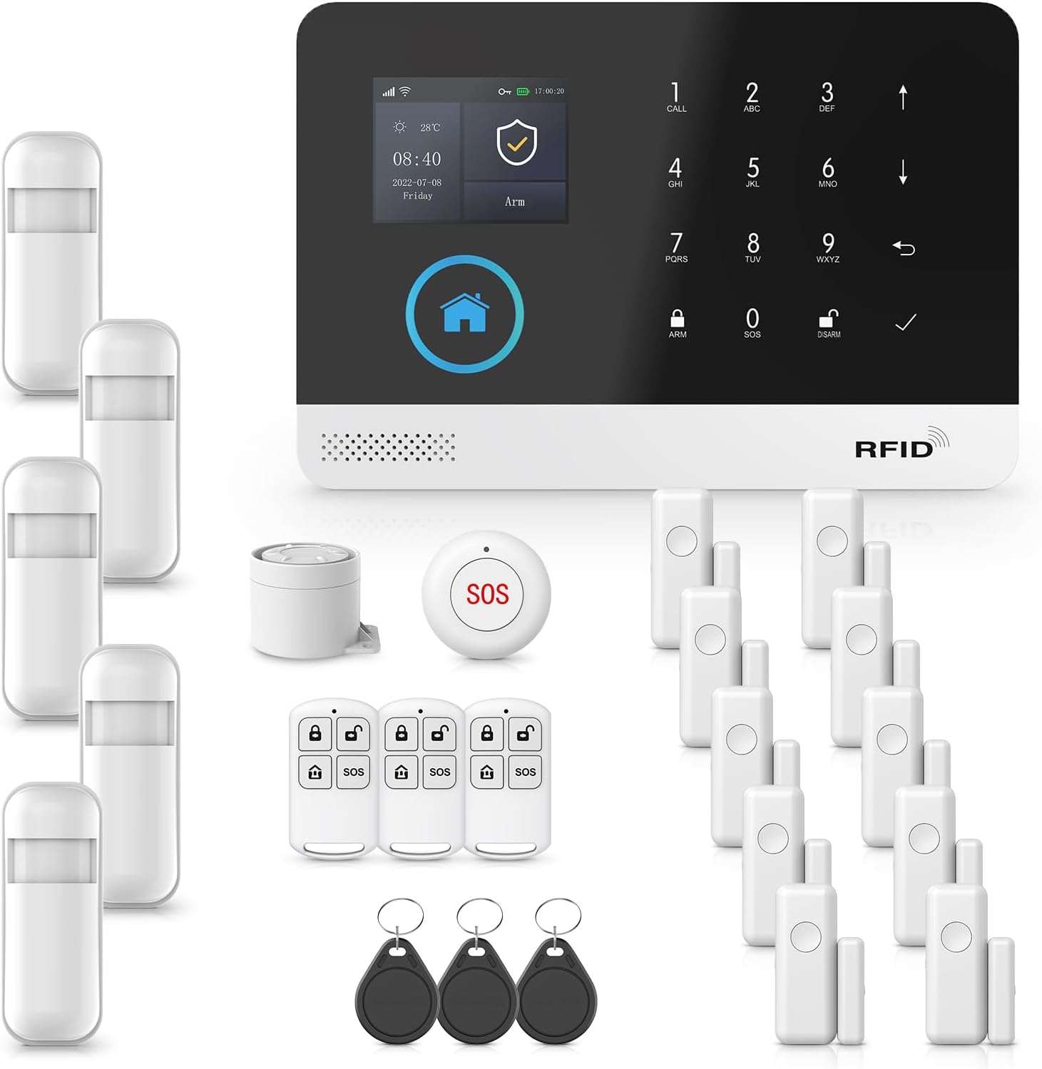 GSM & WIFI Wireless Home Security Systems 2.4-inch LCD Screen, 100+ Sensors, 120dB Siren Smart APP & Alexa Control Scheduled Arm/Disarm & 9-Language Support