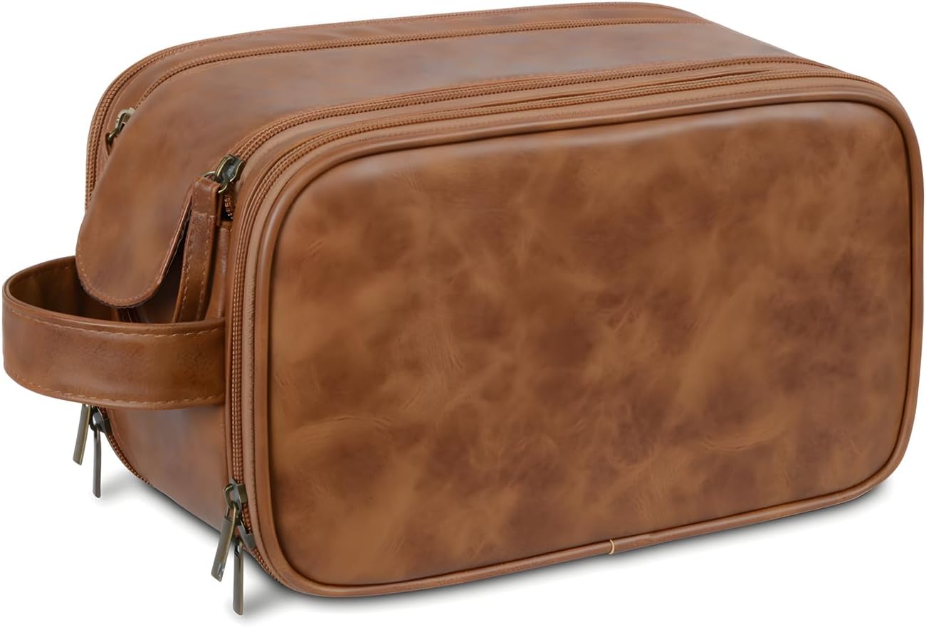 Travel Toiletry Bag for Men, Shaving Dopp Kit Water-resistant Bathroom Small Toiletries Organizer PU Leather Cosmetic Bags,Men's Shaving Grooming Kit,Gifts for Father, Dad, Boyfriend, Grandpa