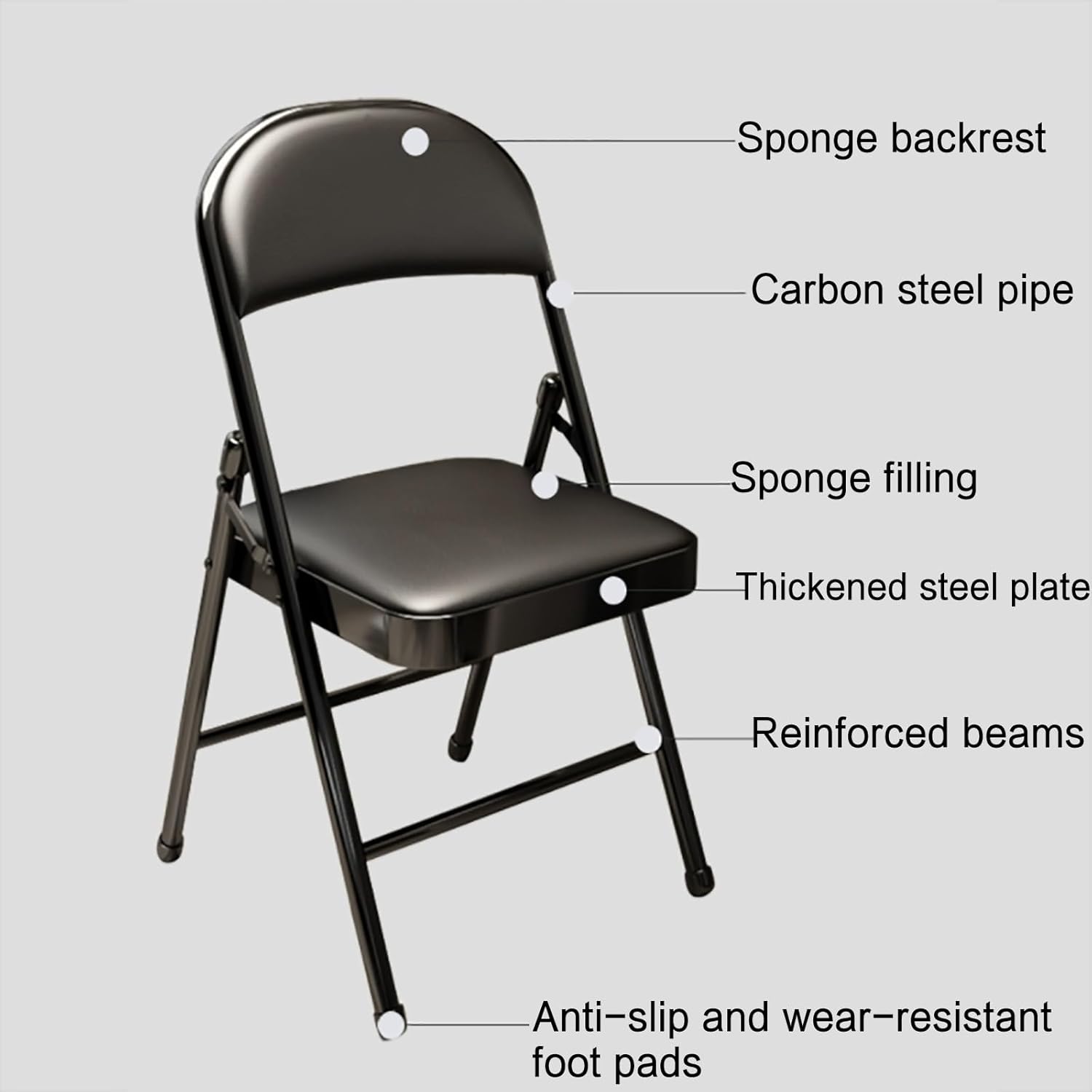 Foldable Portable Study Chair Suitable for Schools Folding Chair Leather Padded Seat Portable Basics Home Office Chair Desk Chair Dining Chair Conference Chair Ergonomic Metal Foldable Chair Backrest(