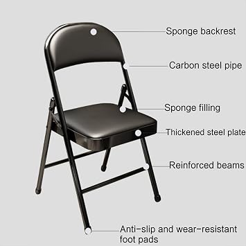 Foldable Portable Study Chair Suitable for Schools Folding Chair Leather Padded Seat Portable Basics Home Office Chair Desk Chair Dining Chair Conference Chair Ergonomic Metal Foldable Chair Backrest(