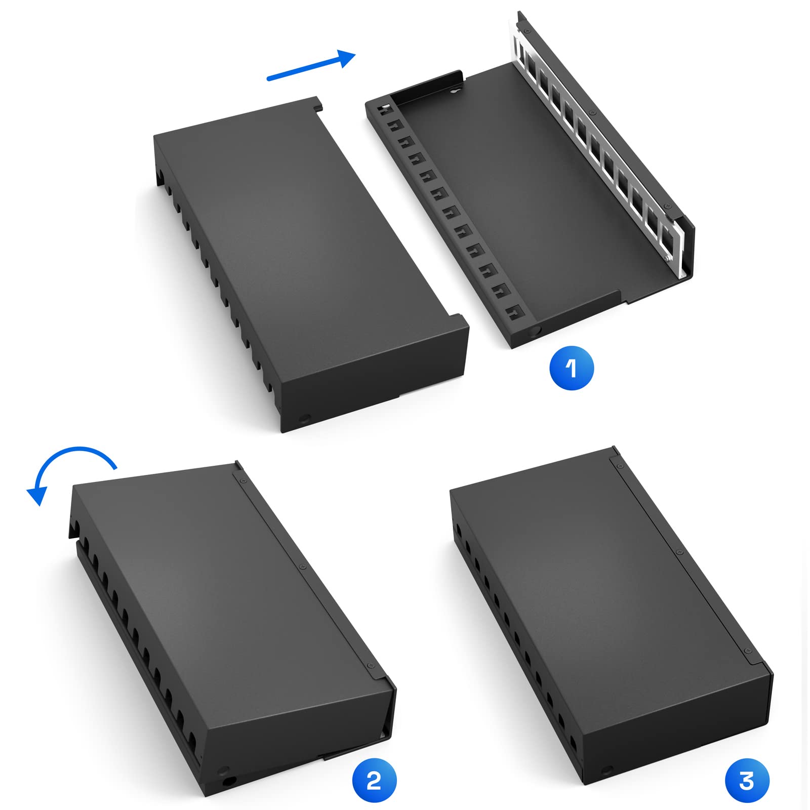 HB-DIGITAL Panel de conexiones de 12 puertos, 1 U, 12 unidades, CAT 6a, RJ45, módulo Keystone Jack blindado, STP 10 Gbps, compatible con cable de red Ethernet LAN, color negro