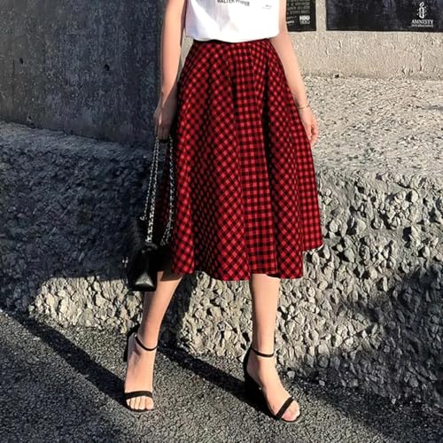 chouyatou Women's Casual Plaid A Line Midi Skirt High Waisted Gingham Skirt Cute Pleated Skater Skirt2