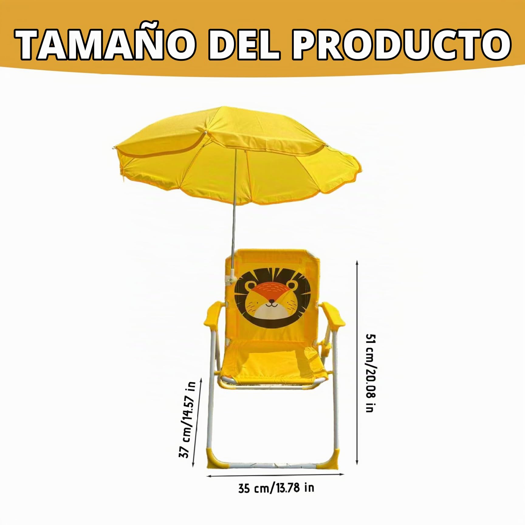 Silla de Playa para niños con Paraguas, Plegable y Desmontable Portable Oxford Tela Linda Silla de Playa para niños con Dosel para el Verano al Aire Libre, Amarillo