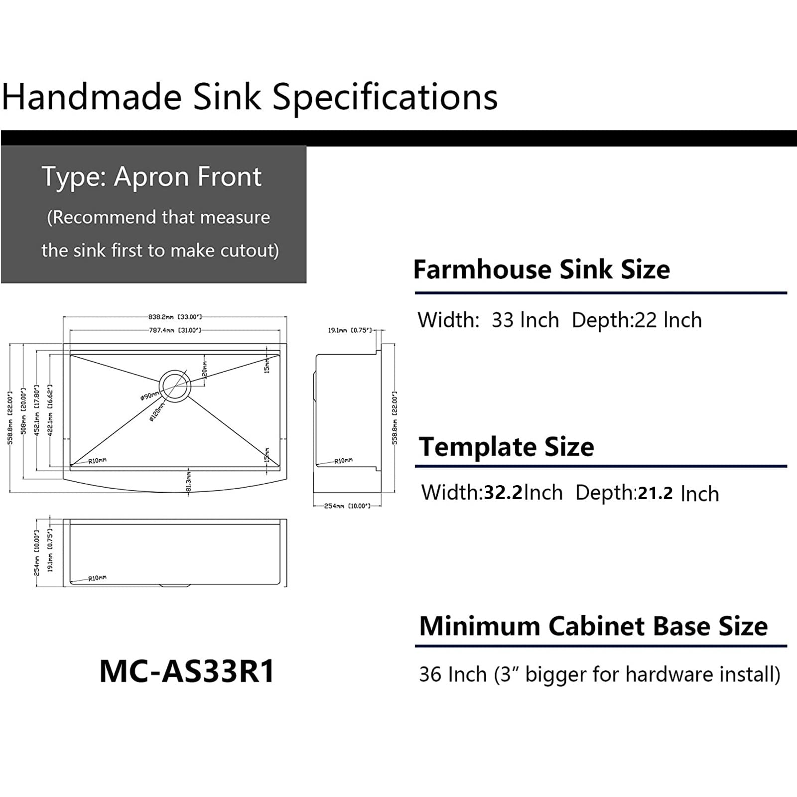 Buy 33 Black Farmhouse Sink Mocoloo 33 x 22 inches Apron Front