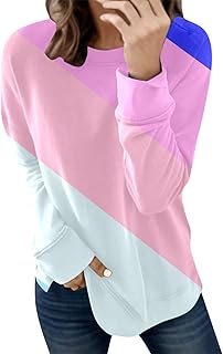 EYNMVR Womens Jumper Drop Shoulder Comfy Pullover Blouses Tops Crew Neck Fall Fashion 2023 Long Sleeve Shirts Jumpers Sweatshirts Color Block/Solid Clothes Fall Winter Fashion 2023