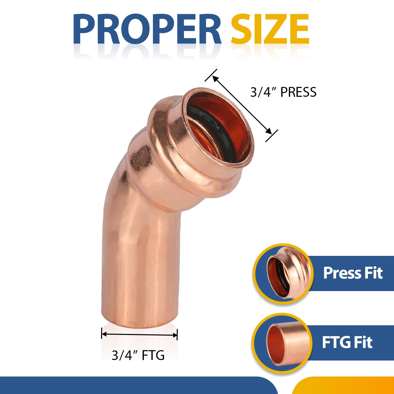 (Paquete de 10) Conectores de Codo de Cobre GUOFIS LF para Calle, Codo de 45 Grados de Ajuste a presión de 3/4" FTG x 3/4" para conexión de tubería de Cobre (PRESS038)