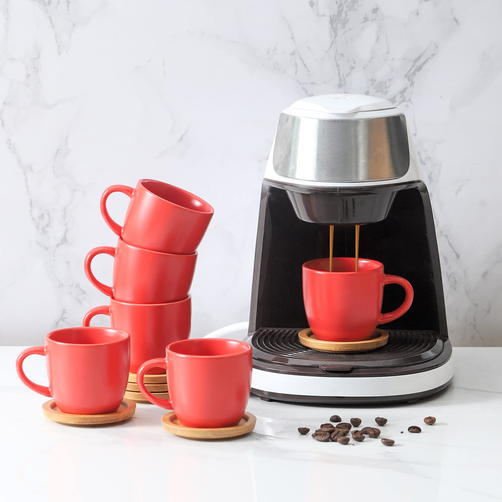 Hasense Espresso Cups and Saucers Set of 6, Demitasse Cups with Handle ...