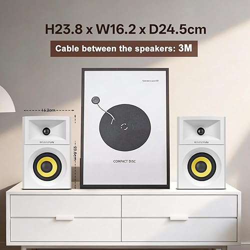 Vista 3 de Sanyun SW205 80W Powered Bookshelf Speakers with 3D Soundstage Precision DSP Spatial Audio & Geometric Cabinet 4" Glass Fiber Woofer