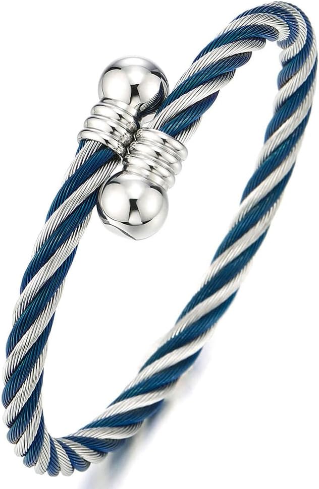 Elastic Adjustable Steel Twisted Cable Cuff Bangle Bracelet for Mens for Women