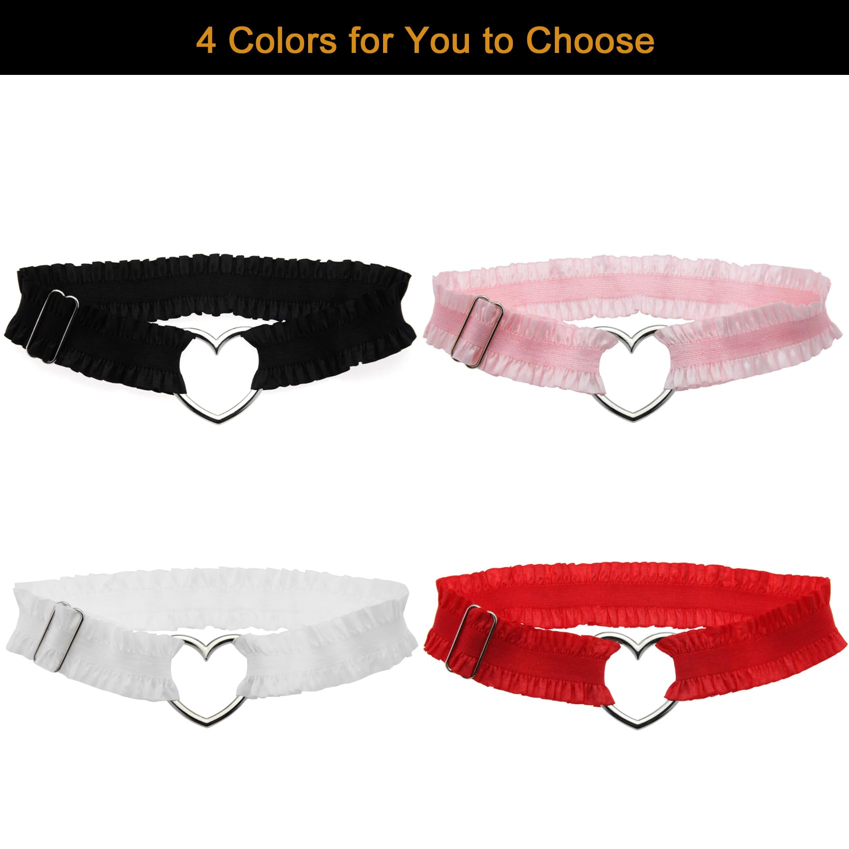 2Pcs Adjustable Heart Lace Thigh Garter for Wedding Bride, Elastic Leg Garters Belt for Women Parties