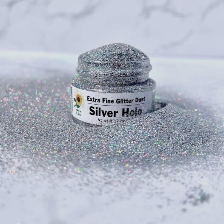 Miniatura 3 de Polvo de purpurina para manualidades con holograma plateado  Brillo plateado brillante  Polvo de decoración para accesorios de pasteles,