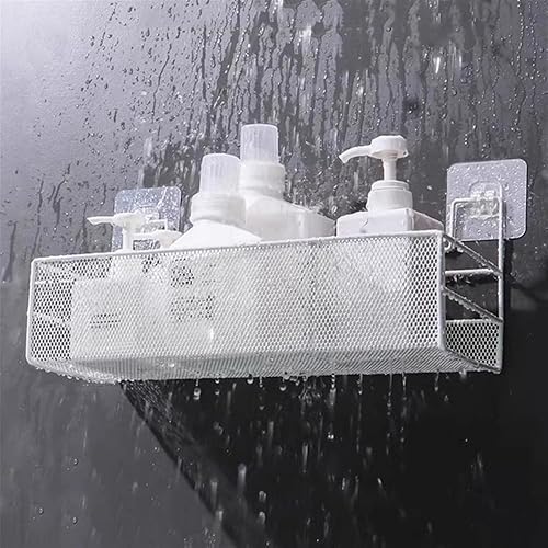 Miniatura 4 de Estantes de baño, organizador de baño de montaje en pared con 2 compartimentos, alambre de metal sin taladrar cesta organizadora para cuarto de