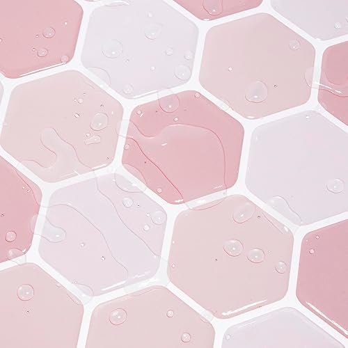 Miniatura 3 de Azulejos hexagonales para despegar y pegar para cocina, 10 hojas adhesivas en azulejos de cocina, azulejos de pared 3D rosa (12 x 12 pulgadas)