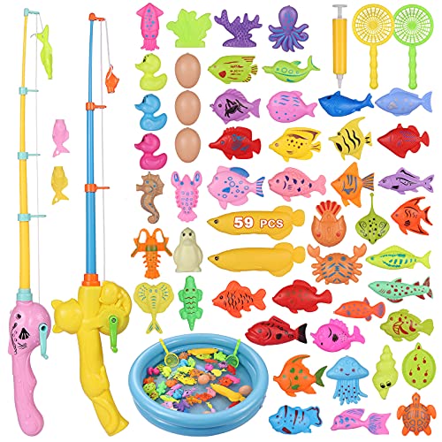 ZWOOS Gioco della Pesca, 60 Pezzi Fishing Game Magnetico Giocattolo da Bagno Canne da Pesca Giocattolo, Grande Regalo per Bambini Piccoli