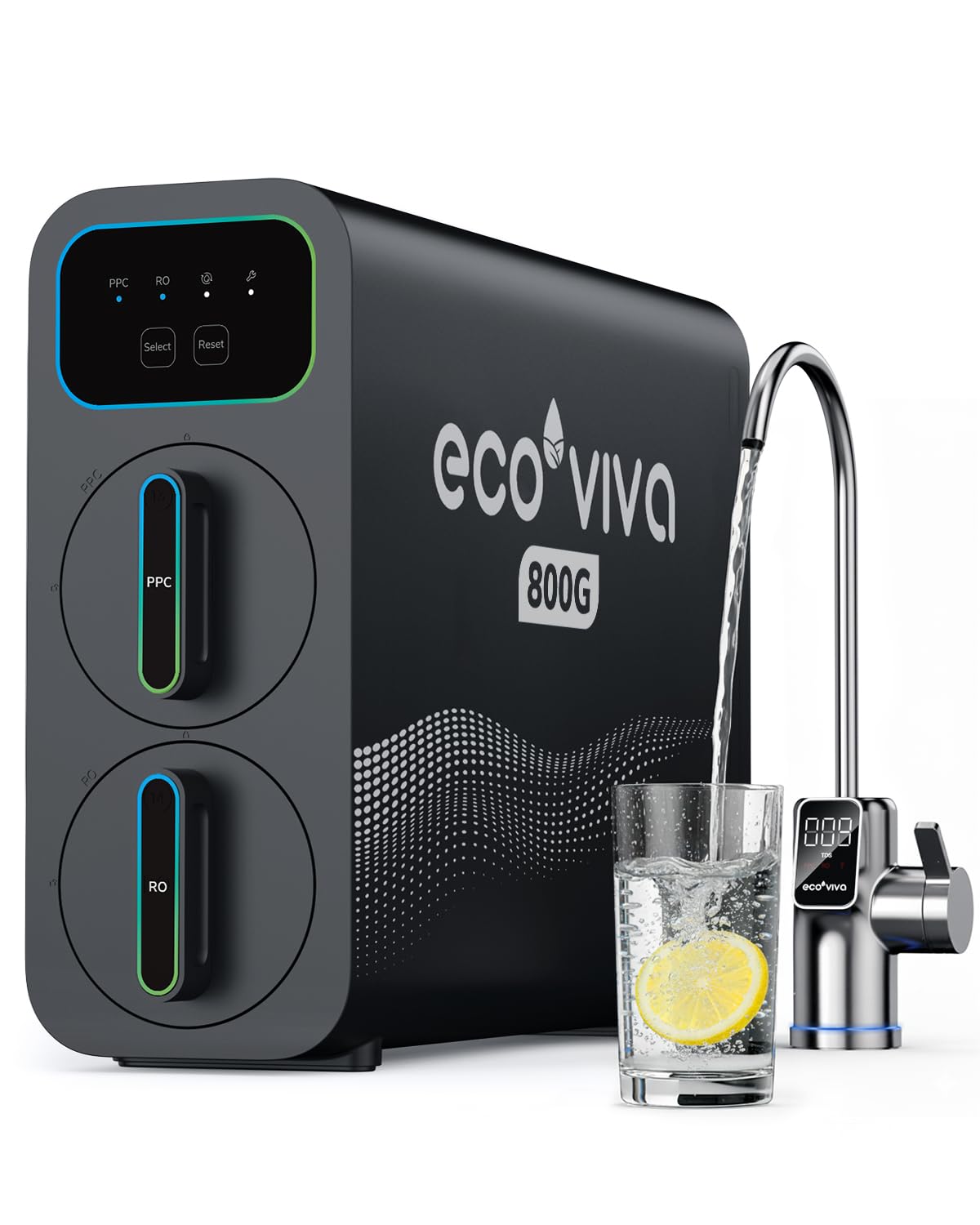 E8 800GPD Compact Reverse Osmosis System 800 GPD Fast Flow RO Water Filter, 9 Stage Tankless Under Sink RO Water Filtration System High Pure to Drain, LED Smart Real-Time Display Faucet