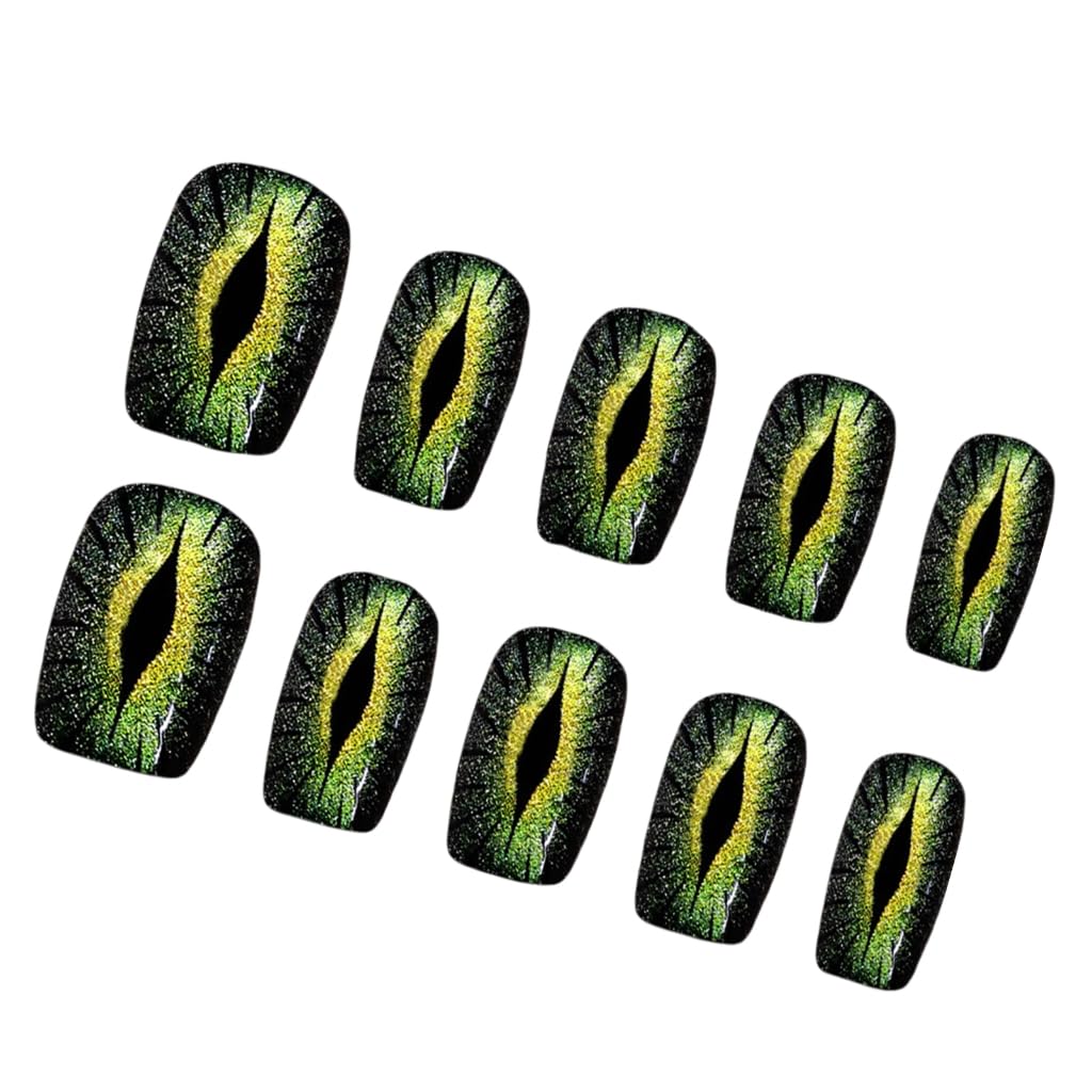 30Pcs Square Faux Nails with Devil Eye and Shimmery Designs Easy for Parties and Daily Wear Nails Art