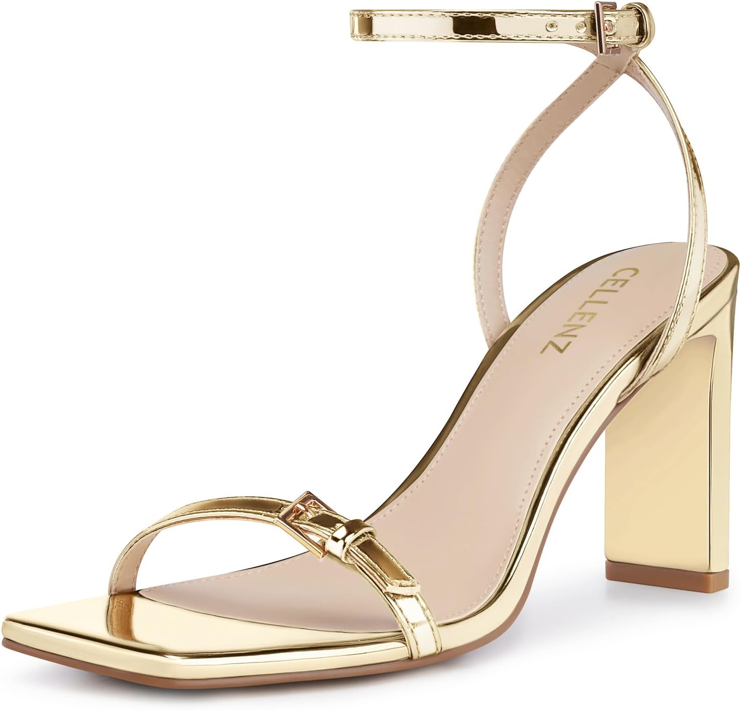 CELLENZ Strappy Women High Heels: Sexy Wide Heeled for Women Dressy - Gold Heel Prom Comfortable - Wedding Sandals Shoes Size 6.5