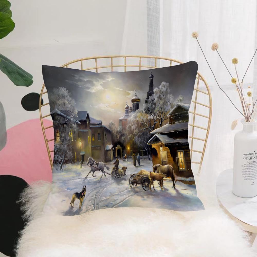 Hyosxw Rural Landscape Oil On A Canvas - A4 Cushion Cover,Throw Pillow Case Home Decorative For Living Room Bedroom Sofa Chair 18X18 Inch,Rural Landscape Oil On A Canvas,Pillowcase 45X45cm