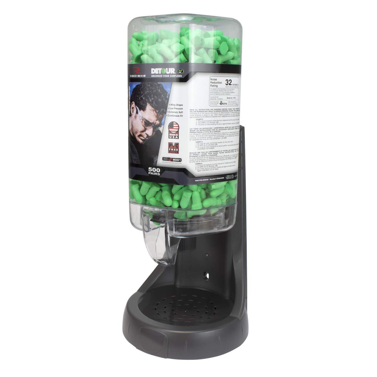 Dispensador recargable con 32 tapones para los oídos Detour - 500 pares