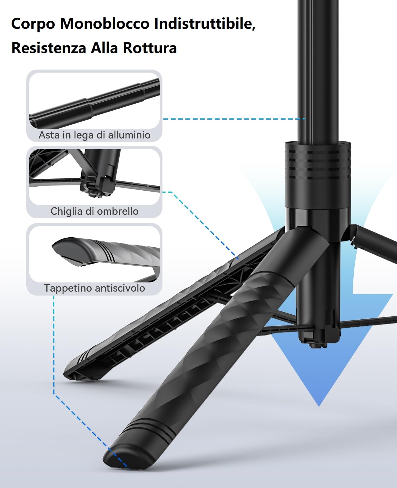 ORICO Treppiede per Smartphone/iPhone Bastone Selfie, Cavalletto con Telecomando Rimovibile, Manico 360° Girevole, 175cm Tripod per Foto di Gruppo, Vlog e Live