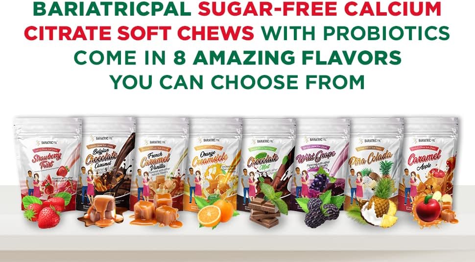 Miniatura 6 de BariatricPal Citrato de calcio sin azúcar, masticable suave de 500 mg con probióticos (90 unidades) - Piña Colada