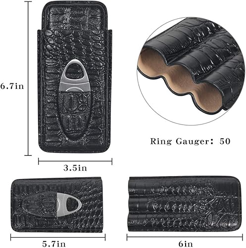 Miniatura 2 de Funda de cuero para cigarros, humidor de cigarros portátil de 3 dedos, funda para cigarrillos, tubo de cigarros de viaje con cortador de acero