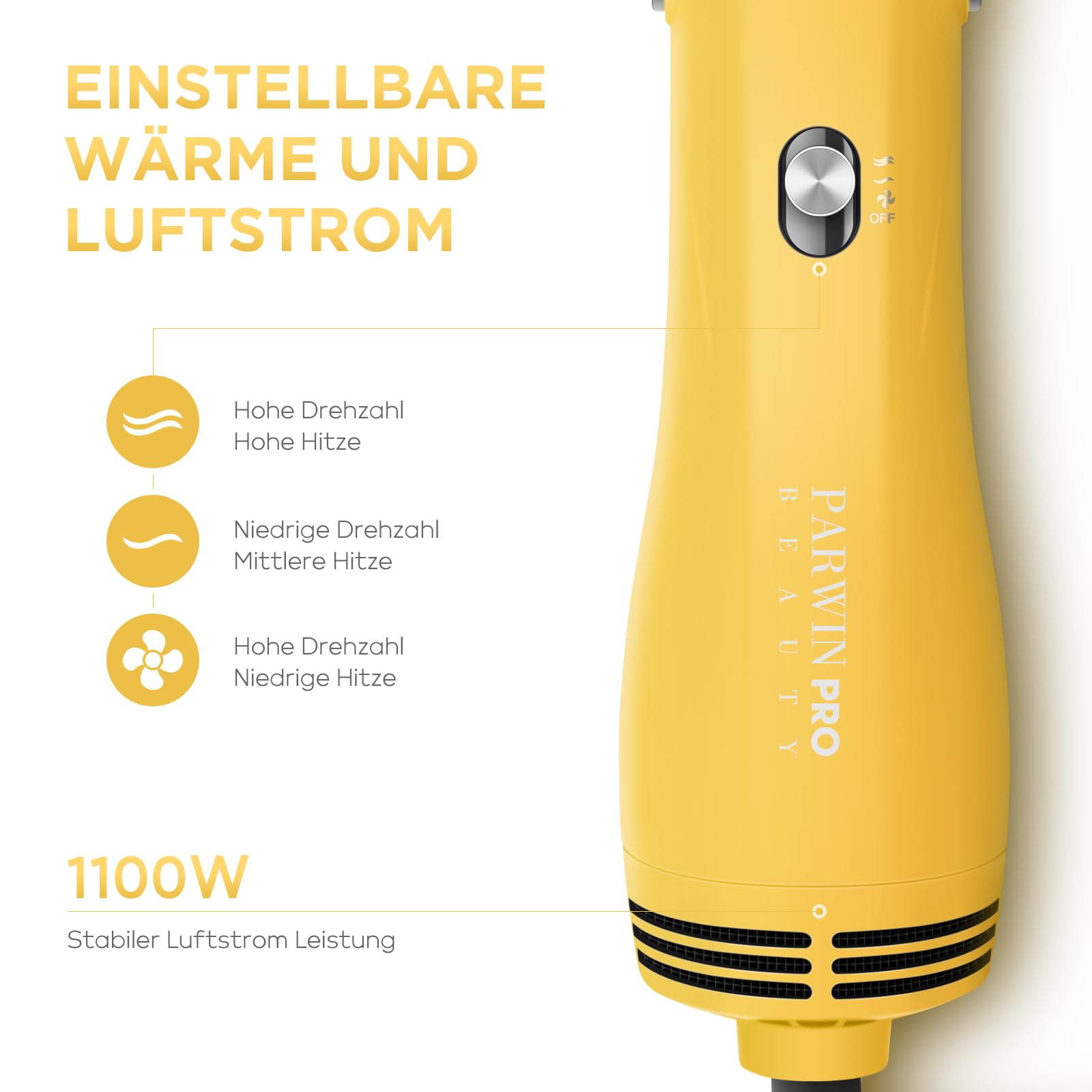 PARWIN PRO BEAUTY Zestaw szczotek do suszenia włosów 4 w 1, z 4 akcesoriami, do suszenia, wygładzania, zwiększania objętości i stylizacji, szczotka do pielęgnacji jonowej