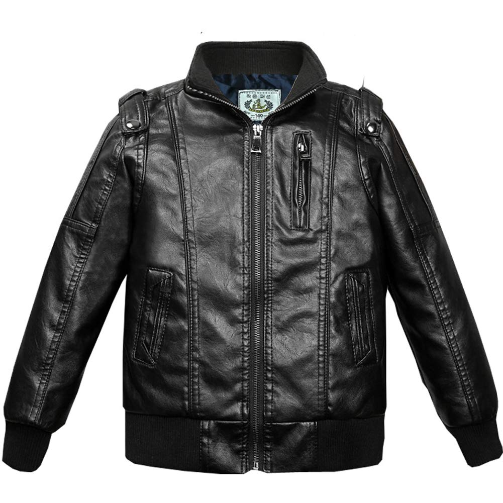 Jungen Verdickte Lederjacke PU Leder Kinder Mädchen Flaumgefüttert Bikerjacke Warm Outwear Kleidung Mantel