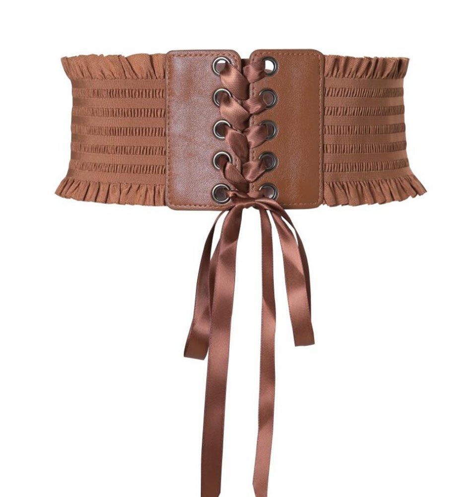 Diyafas Lady Lace-up Belts Wide Girdle Women Dress Decoration Waistband Elastic Cincher Corset