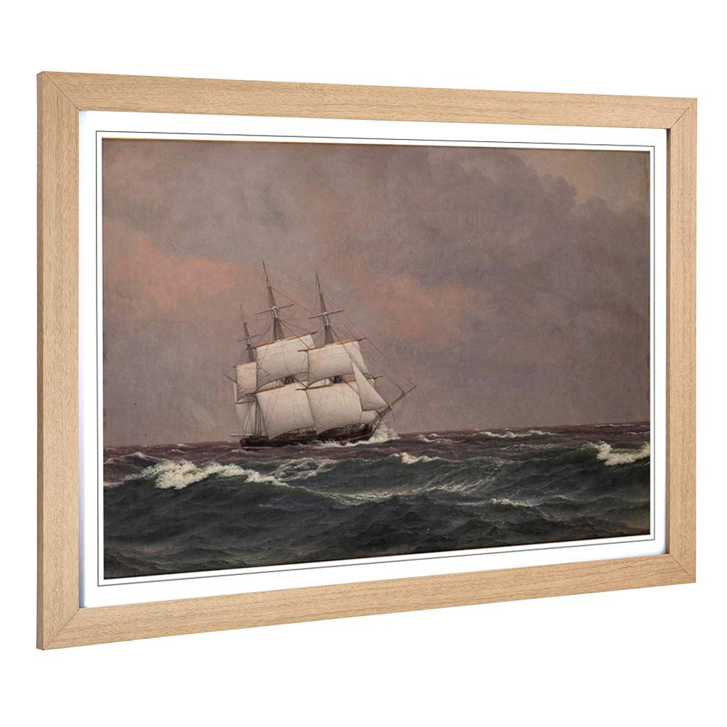 Big Box Art Framed Print of Christoffer Wilhelm Eckersberg Sailing Ship 2 Design | Wall Art Picture| Home Decor for Kitchen, Living Room, Bedroom, Hallway, Oak, A2 / 24.5x18 Inch / 62x45cm