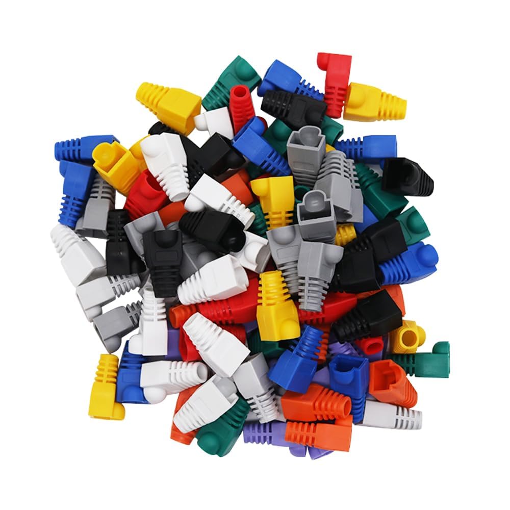 SPYTEK {Pack of 100) Cat5E Cat6 Rj45 Plugs Ethernet Network Cable Strain Relief Socket Boots Caps RJ-45 Connector Silicone Cap ((Many-Colored))-image-41
