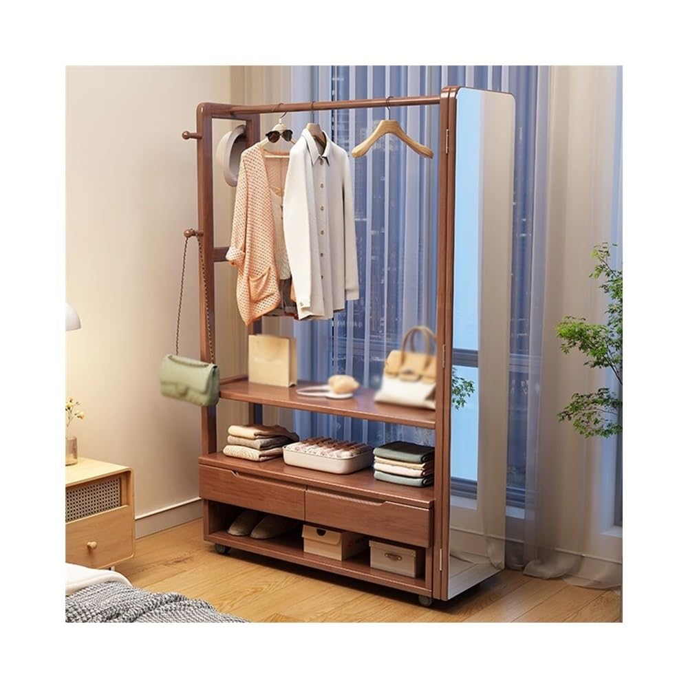 DFHS46JK Hat Rack Clothes Hanger Floor-standing Coat Rack Entrance Door Hanging Area Solid Wood Light Bedroom for Office(Walnut,Large)