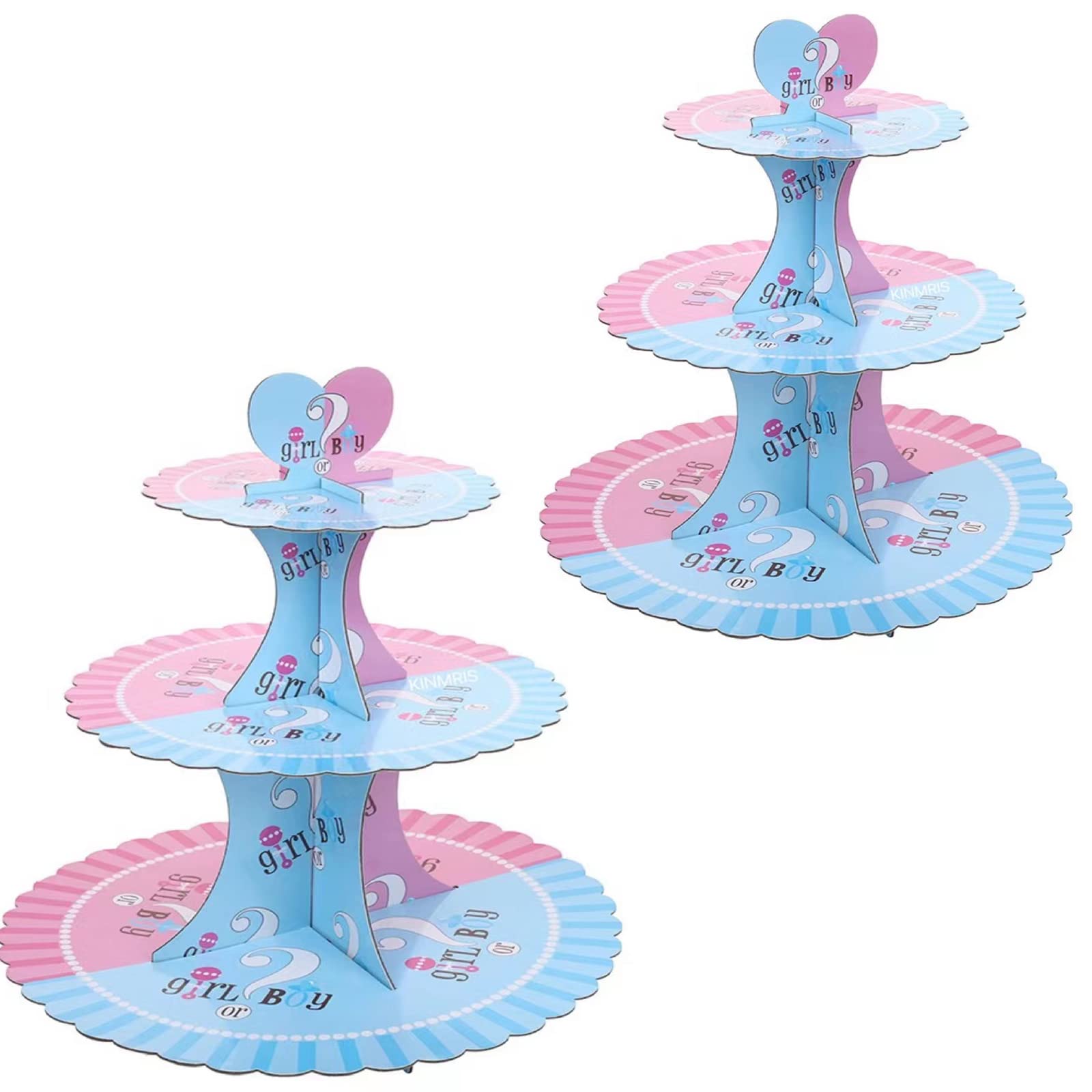 2 Pack Cupcake Stand 3-Tier Lace Edge Dessert Stand, Gender Reveal Baby Cardboard Cupcake Stand, Birthday Party Supplies Tier