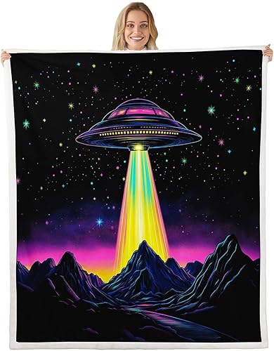 Alien Spacecraft Throw Blanket,Universe Galaxy Bed Plush Blanket for Living Room Decor,Teens Starry Sky Couch Bed Sofa Soft Cozy Kids Adults Teen