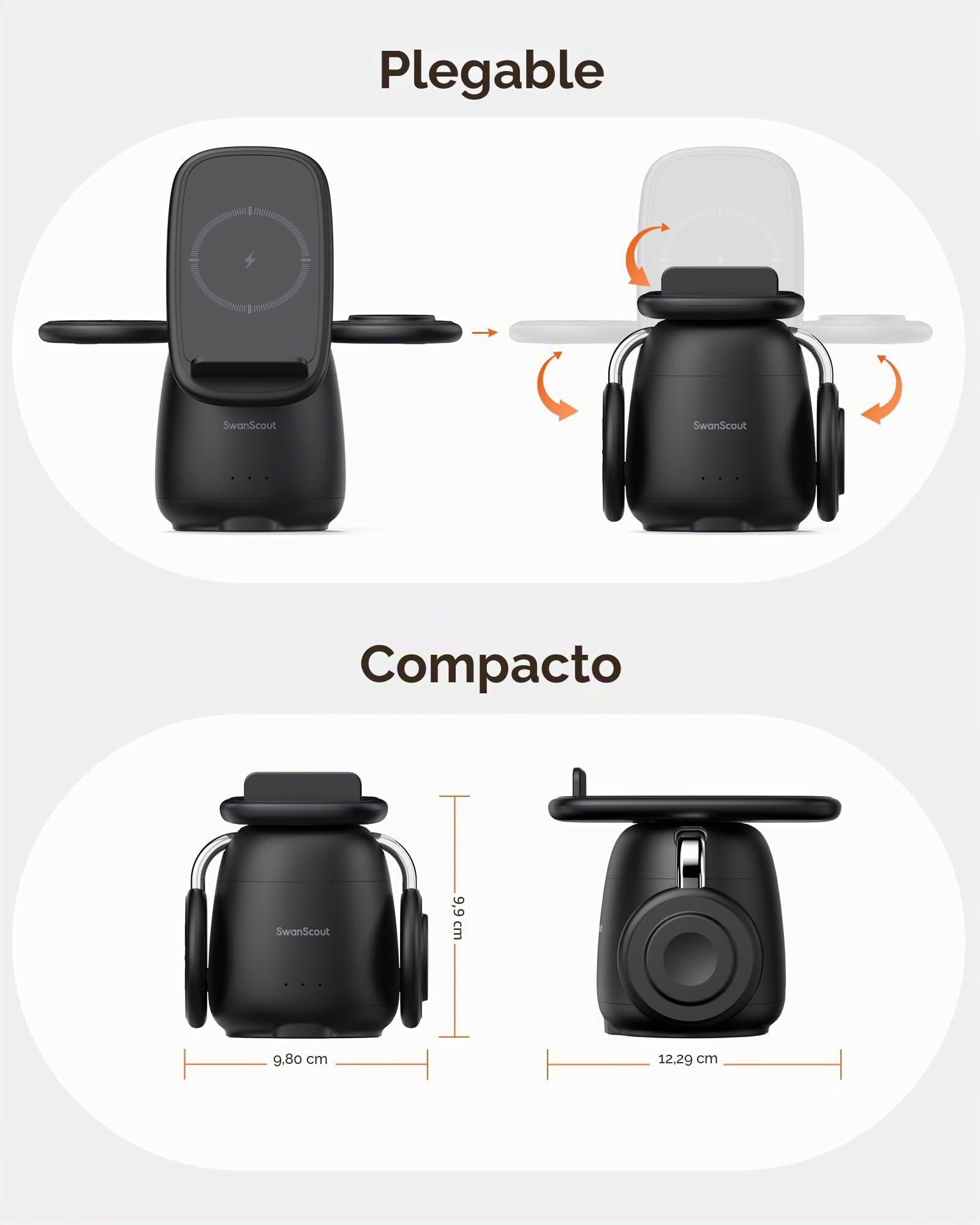 Cargador Inalámbrico para Samsung, Estación de Carga Inalámbrica 3 en 1 para Galaxy S25 Ultra/S24/S23/Z Flip 7/Z Fold 7, Base para Galaxy Watch 8/Ultra/7/6/5/Buds, SwanScout 707S (No Adapter)
