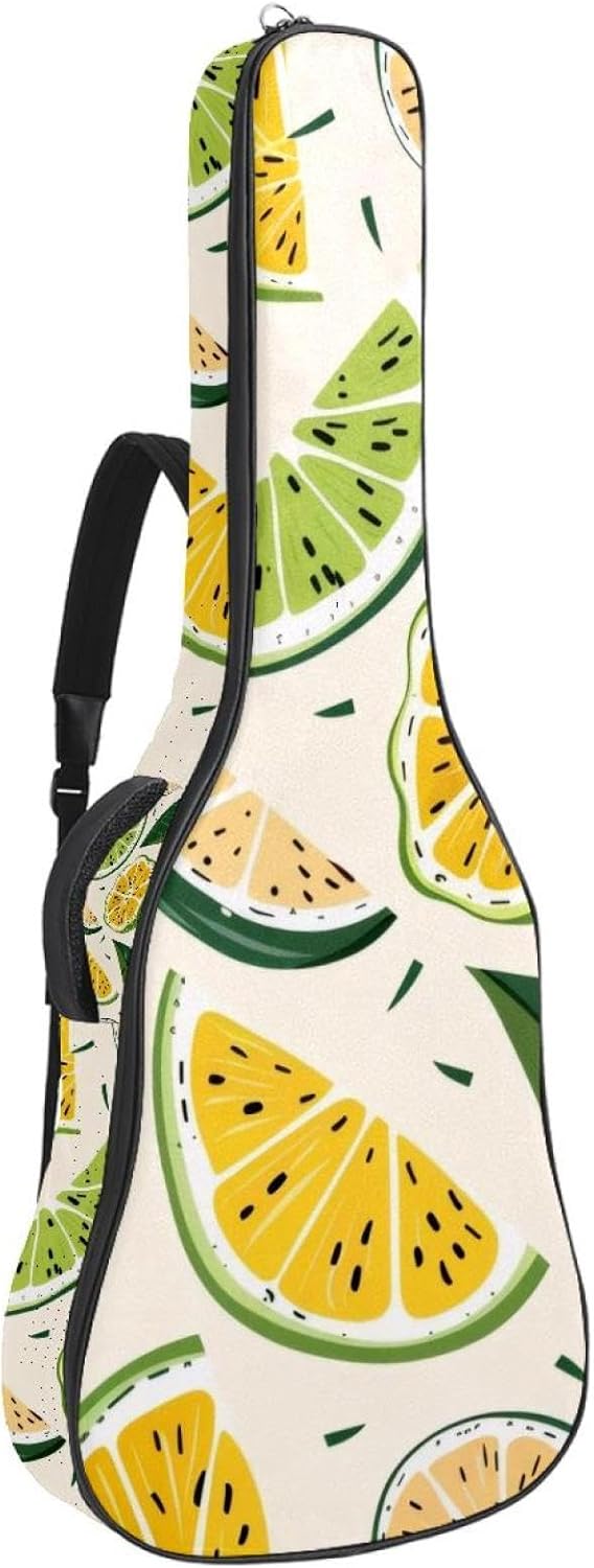 Acoustic Guitar Bag 0.4 Inch Thick Padding Waterproof Guitar Case Gig Bag for 40 41 42 Inch Electric Bass Classical Guitar, Summer Yellow Lemons and Sliced Fruits