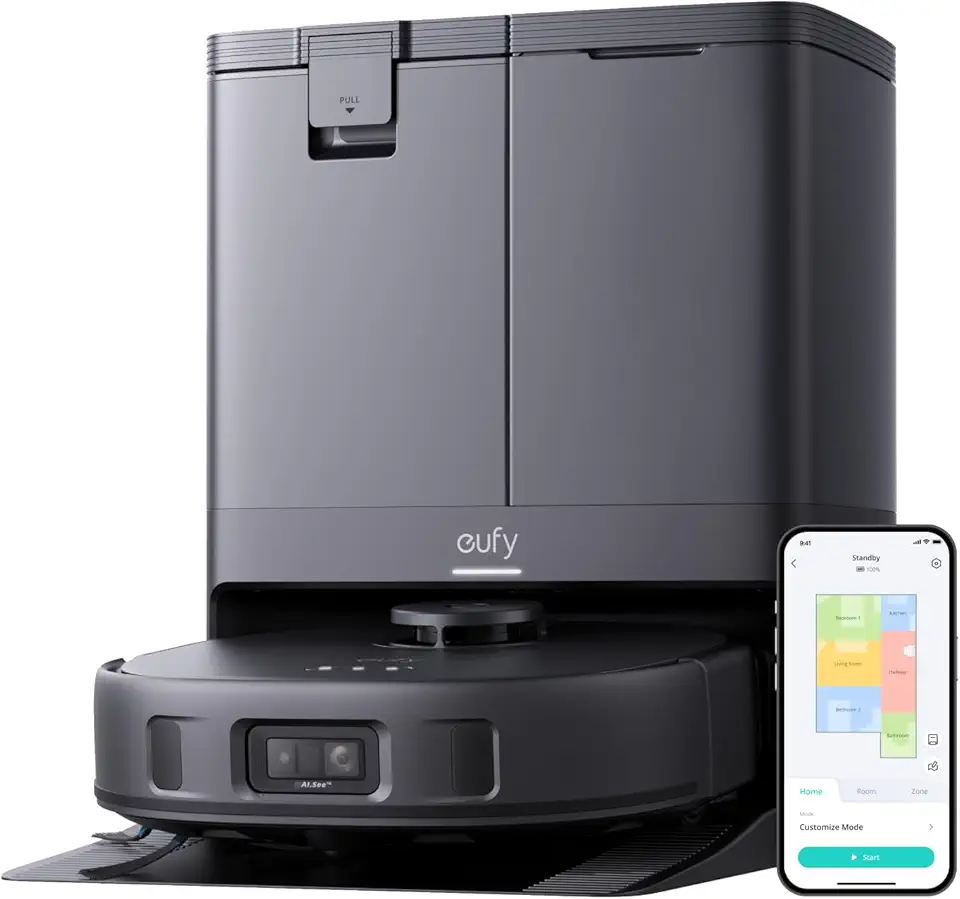eufy X10 Pro Robô aspirador, Aspiração forte, Evita obstáculos com IA, Lava e seca sozinho, Esvazia e repõe água automaticamente, Escovas antiembaraço, Perfeito para casas com pets, 220V.