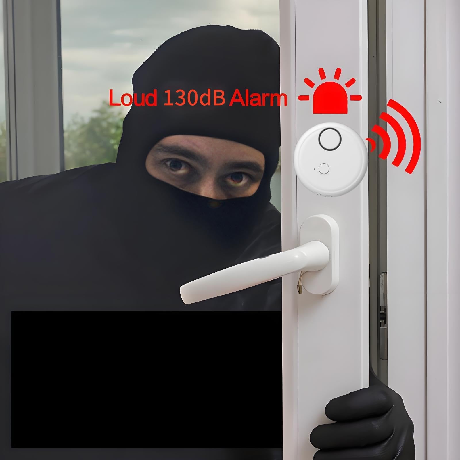 4-pak alarmu wibracyjnego, 5 poziomów czułości, 130 dB, syrena, regulowany dźwięk, czujnik bezpieczeństwa, wąski włamywacz do okien, drzwi, sejfów, bez wiercenia