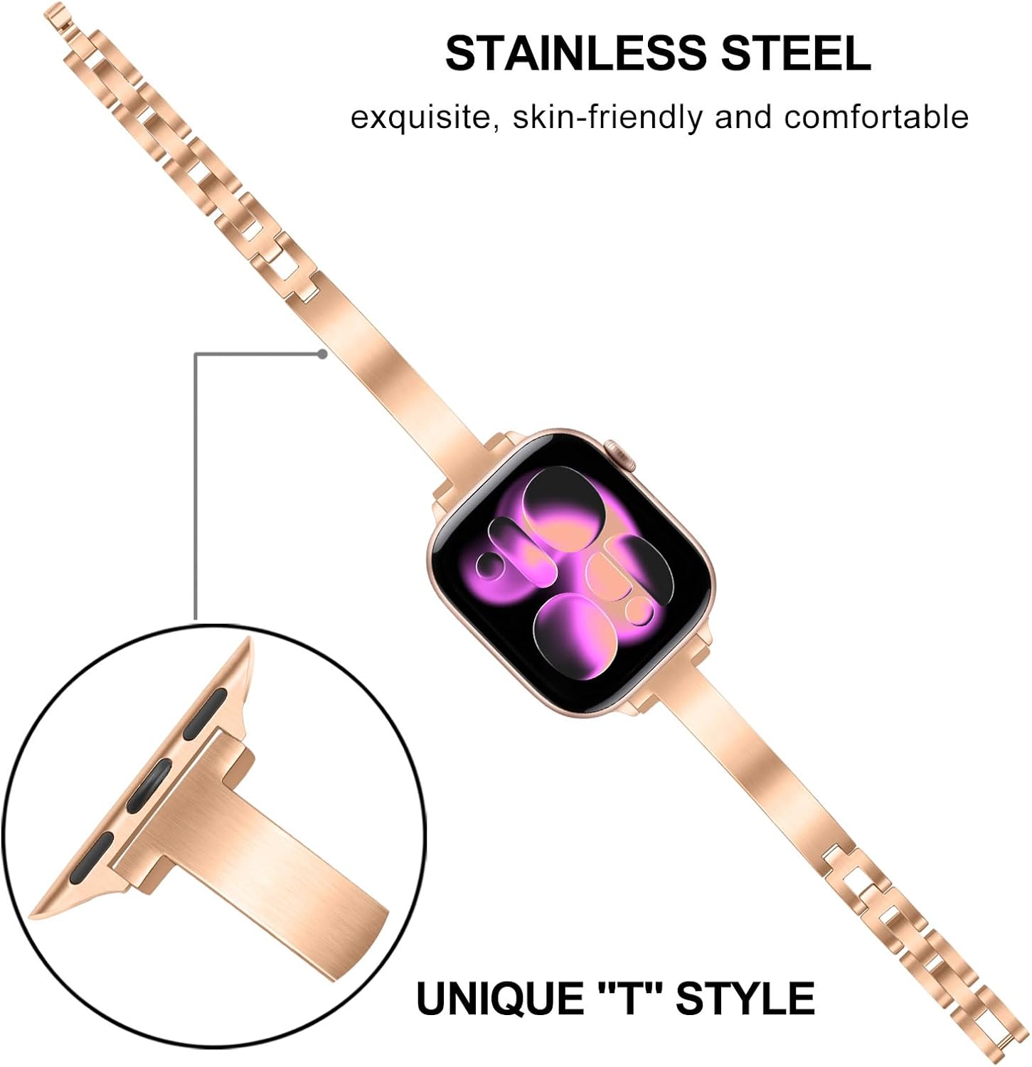 Dhwazz Band for Apple Watch Series 11 10 42mm Women, Slim Stainless Steel Watchband Jewelry Strap for iWatch SE 3 2 1 Series 9 8 7 6 5 4 3 2 1 41mm 40mm 38mm - Image 3