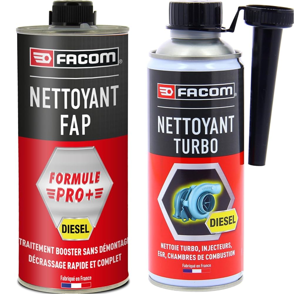 Facom Nettoyant FAP, Décrassant Filtre à Particules, Formule Pro+ 1L Rouge & 006023 Nettoyant Turbo, 475 ML