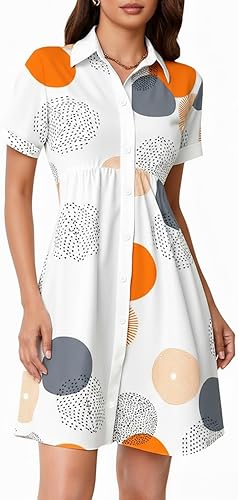winkbay Women's Summer Polka Dots Button Down Blouse Casual Short Sleeve Collare