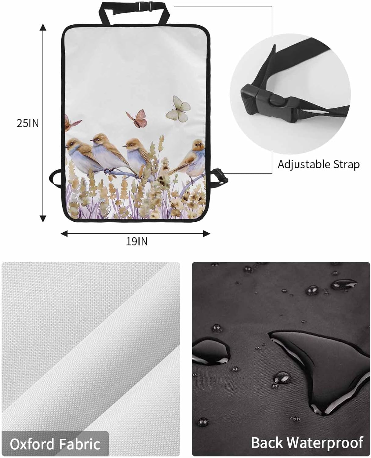 T&H XHome Car Seat Protector, 2 Pack Kick Mats Back Seat Protector Cute Little Bird and Butterfly Pattern Waterproof Backseat Cover for Kids Universal Fit Automotive Interior Protectors
