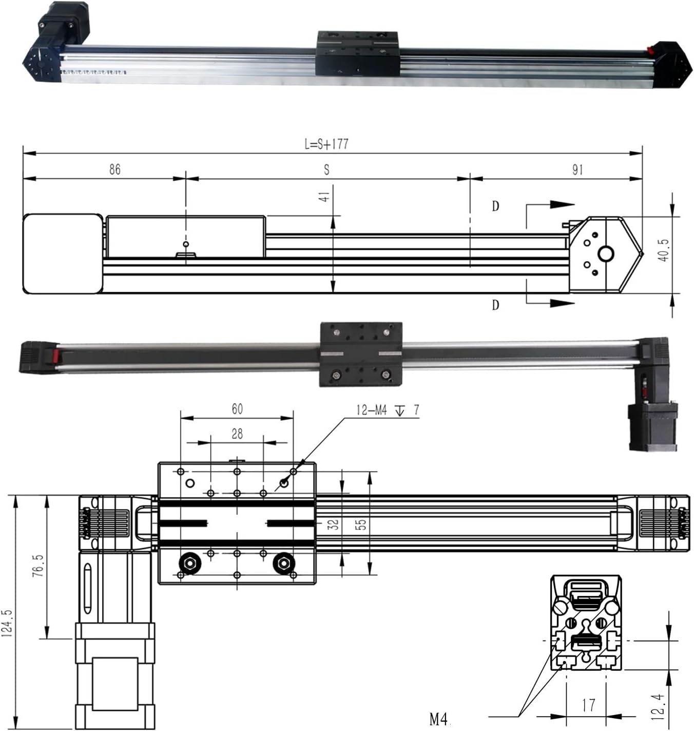 High Speed Linear Motion Long Stroke Double Axis Thin Slide Belt Driven Rail Guide(2000mm)