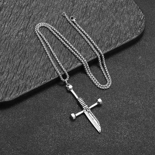 Collier croix d'épée brisée pour look motard en virée rock - 5