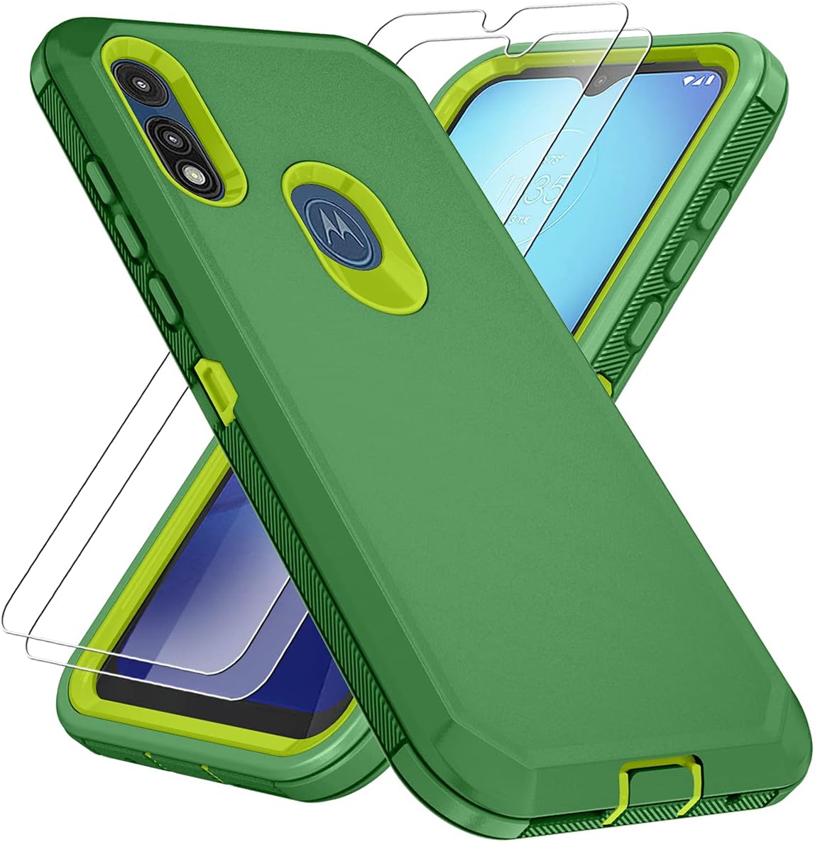 ONOLA Phone Case for Moto E 2020 Case with HD Screen Protector (Two Packs),Drop Protection Full Body Rugged Heavy Duty Case,Shockproof 3-Layer Durable Cover for Motorola E 2020 (Green Yellow)