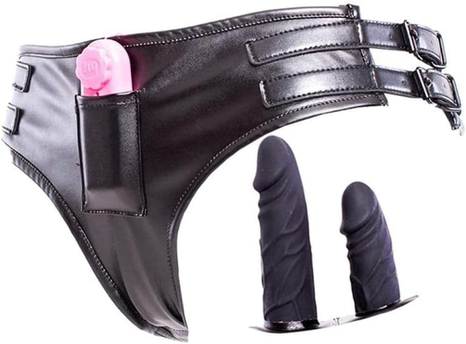 Cinturón de castidad de cuero for mujer con consolador de silicona, tapón anal, cintura ajustable 76-120 cm, cinturón de castidad, ropa interior, bragas masturbadoras, vibradores, conjunto de ju