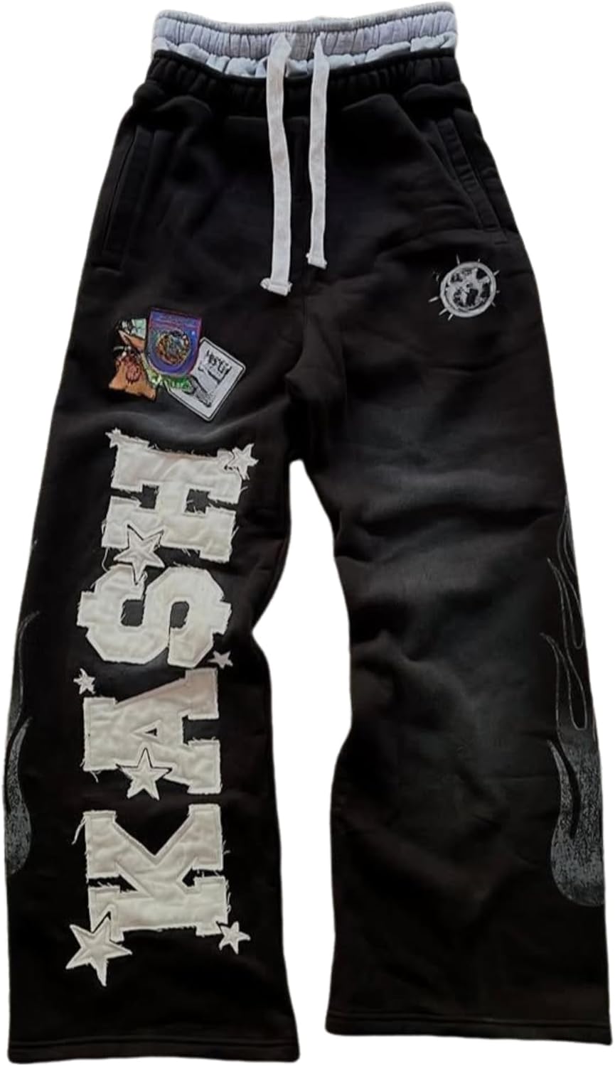 Streetwear Emo Baggy Sweatpants Y2k Embroidery Grunge Pants Women Men Goth Wide Leg Double Waisted Pants
