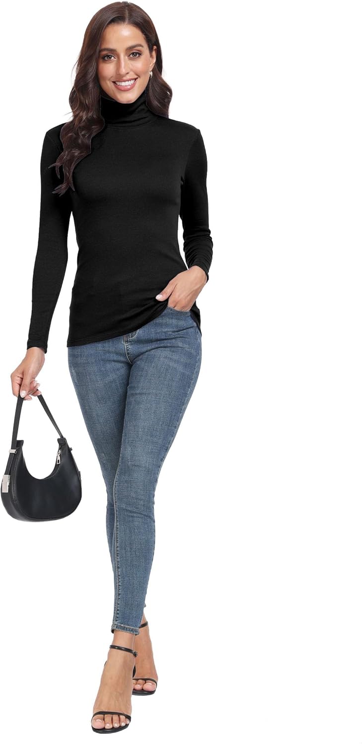 TAIPOVE Turtle Neck Long Sleeve Shirt Women's Ribbed Knit Turtleneck Tops Slim Fitted Thermal Pullover Undershirt